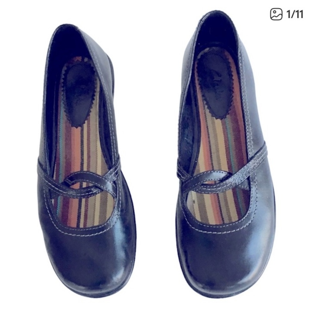 Clarks Black Leather Shoes Sz 7M